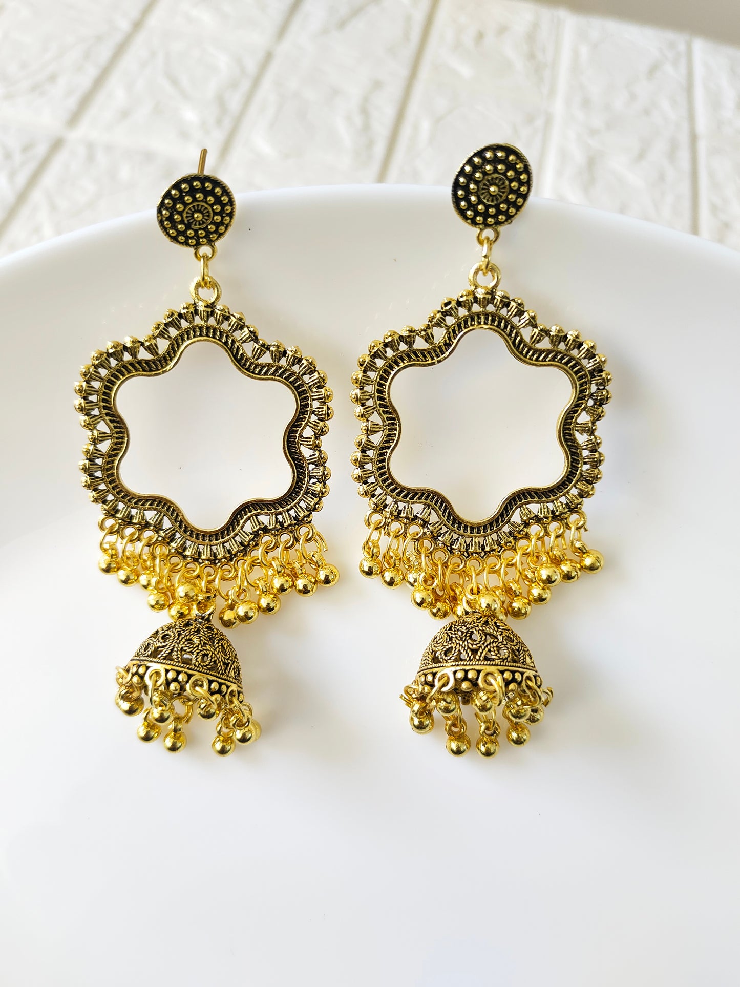 Gold Flower Hanging Jhumka Base - 1 Pair