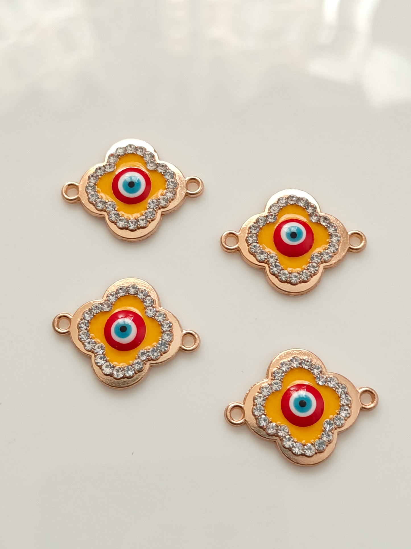 Stoned Clover Yellow Evil Eye Connector Charm - 1 Piece