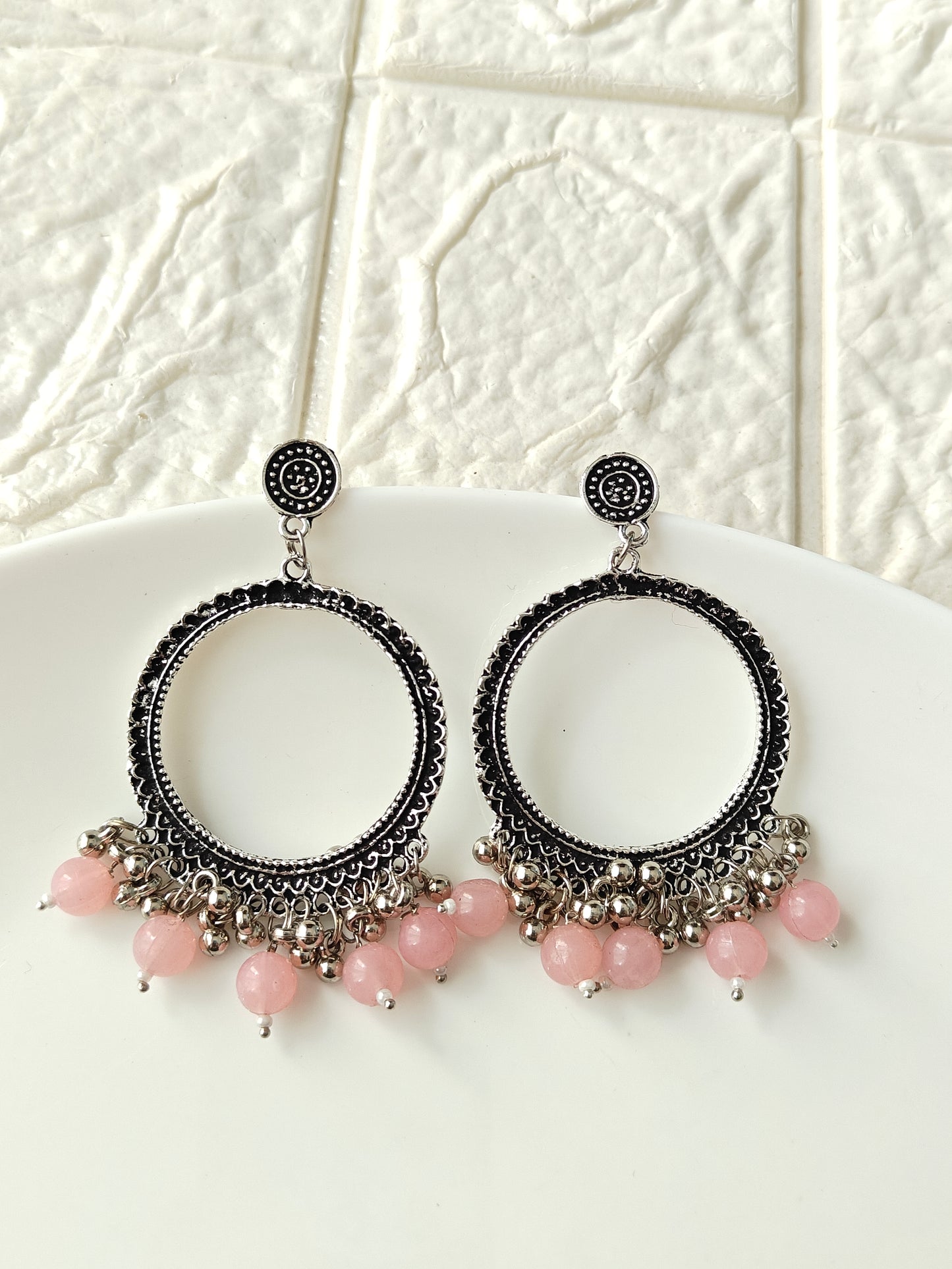 Round Pink Beaded Jhumka Base - 1 Pair