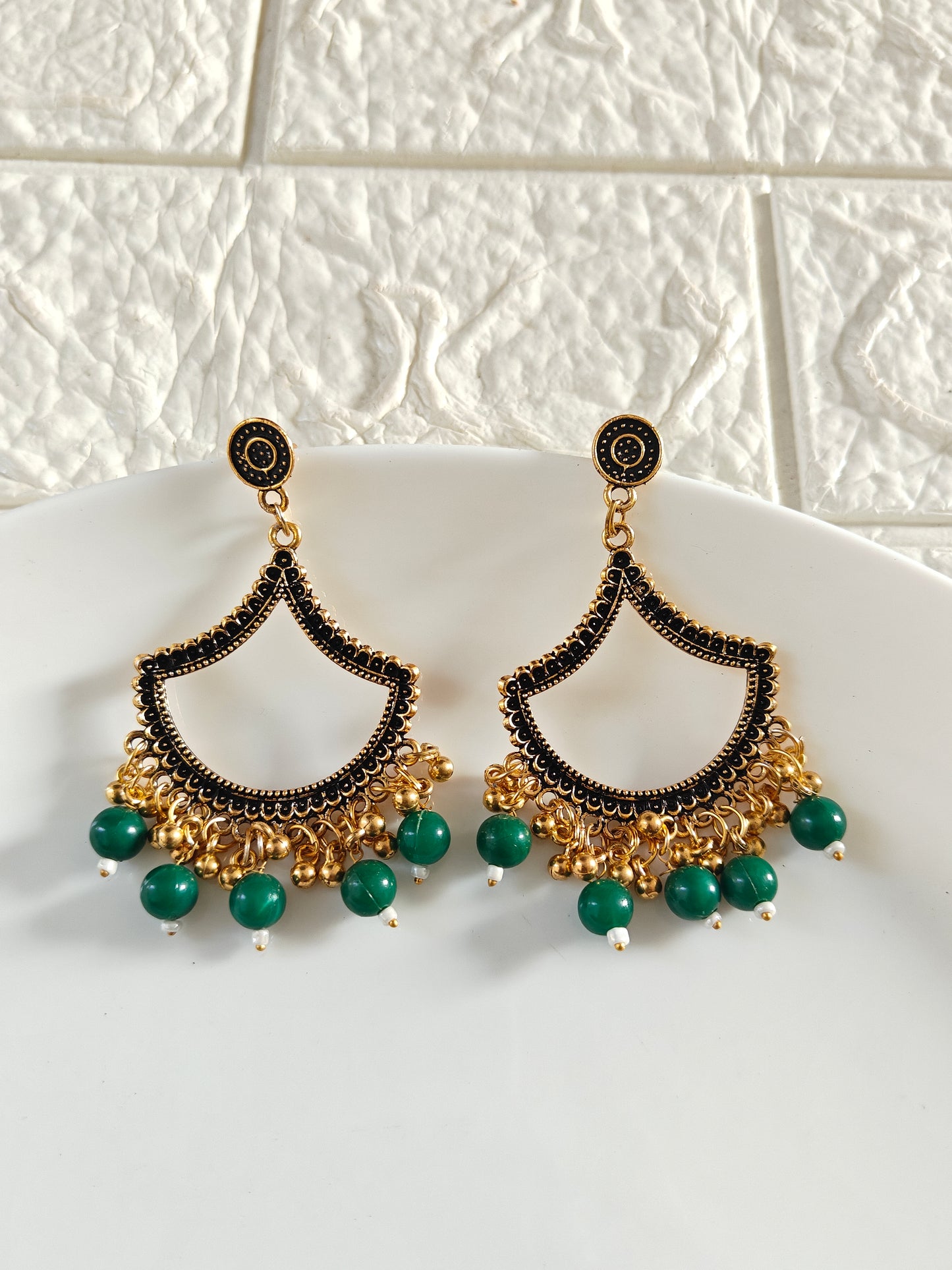 Gold Petal Green Beaded Jhumka Base - 1 Pair