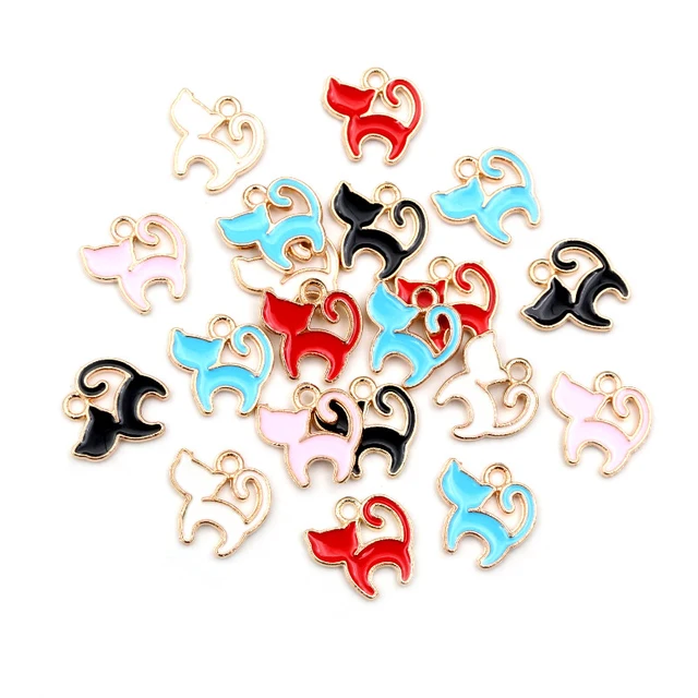 Walking Cat Enamel Charm 13*13mm - 1 Piece