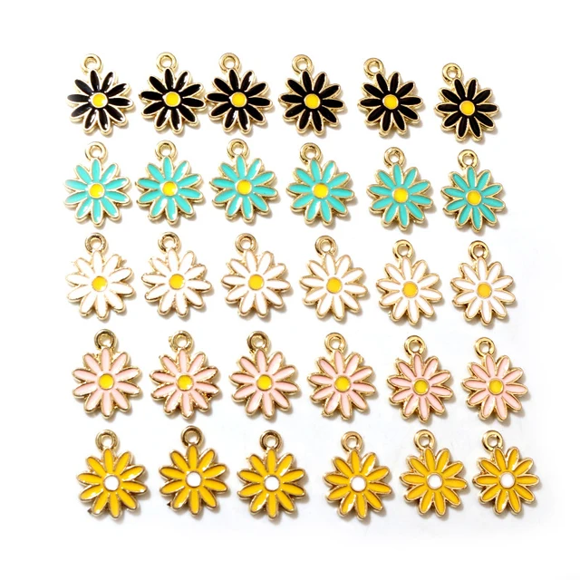 Daisy Enamel Charm 10*13mm - 1 Piece