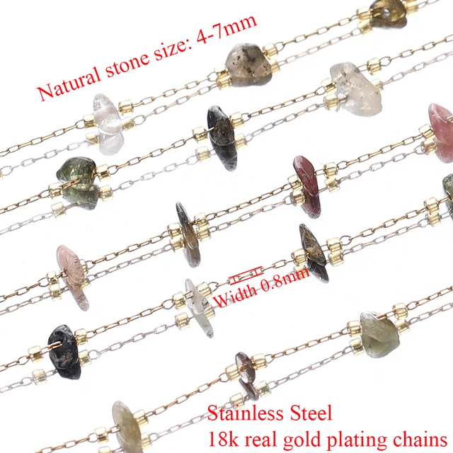 Stainless Steel Purple Stone Handmade Chain - 1 Feet