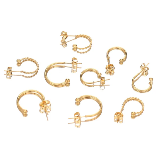 Stainless Steel Gold C Spiral Stud - 1 Pair