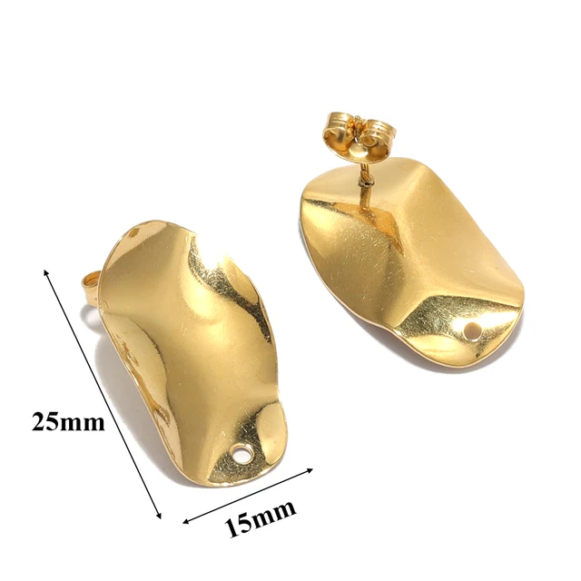 Stainless Steel Gold Oval / Rhomboid Stud - 1 Pair