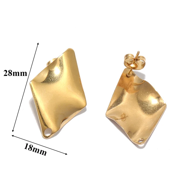 Stainless Steel Gold Oval / Rhomboid Stud - 1 Pair