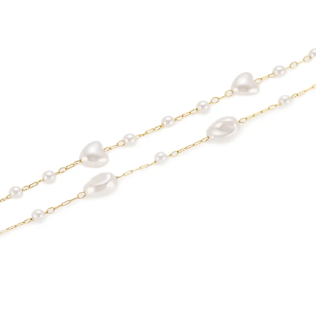 Stainless Steel Gold Artificial Heart Pearl Chain 45-50cms