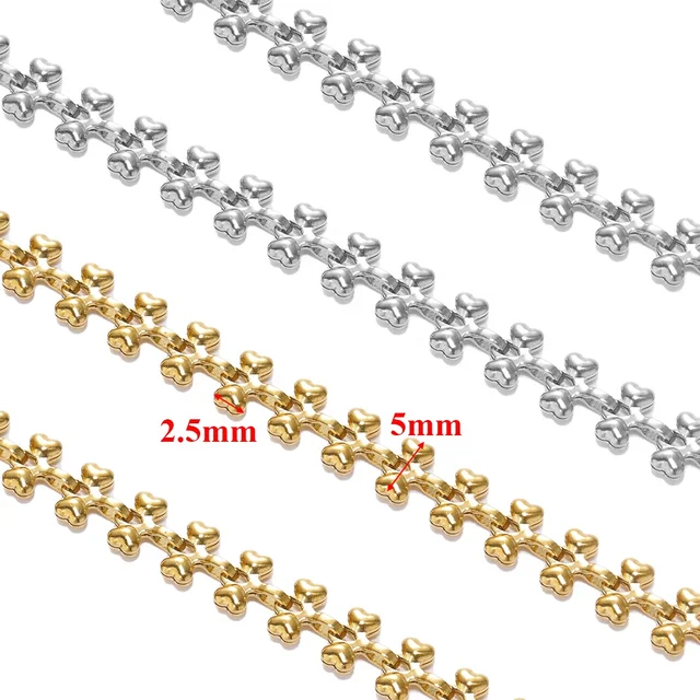 Stainless Steel Gold Heart Bow Chain - 1 Feet