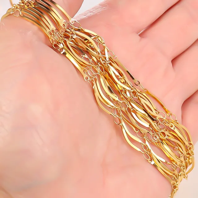 Stainless Steel Gold Wave Link Chain - Length 45-50cms