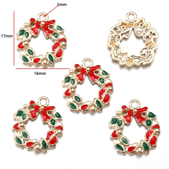 Christmas Wreath Enamel Charm - 1 Piece