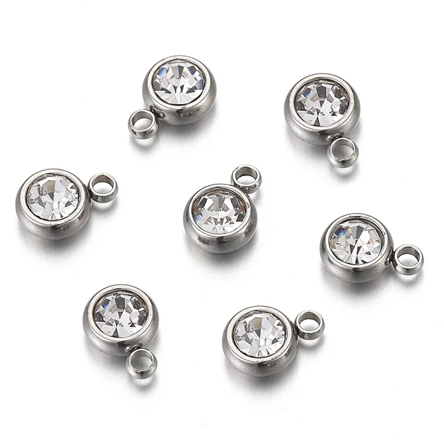 Stainless Steel Round Rhinestone Charm - 1 Piece