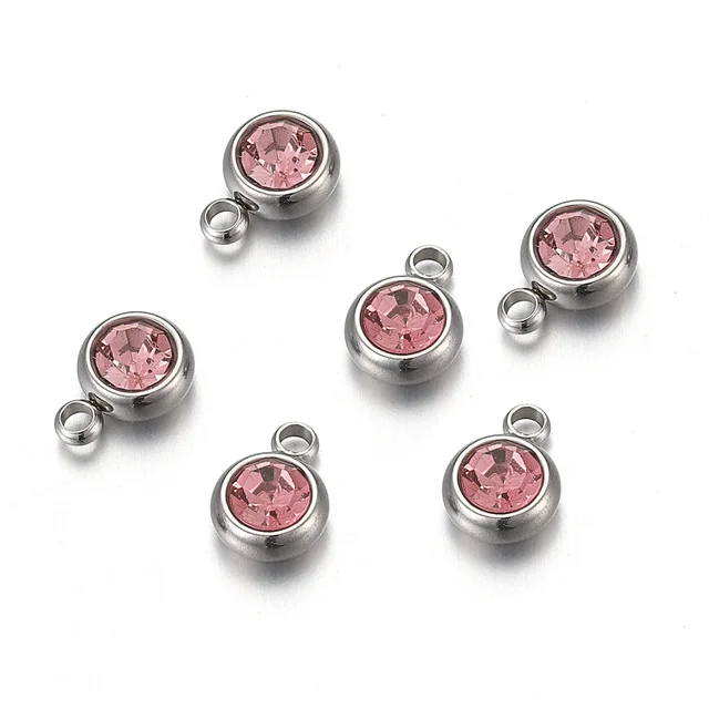 Stainless Steel Round Rhinestone Charm - 1 Piece