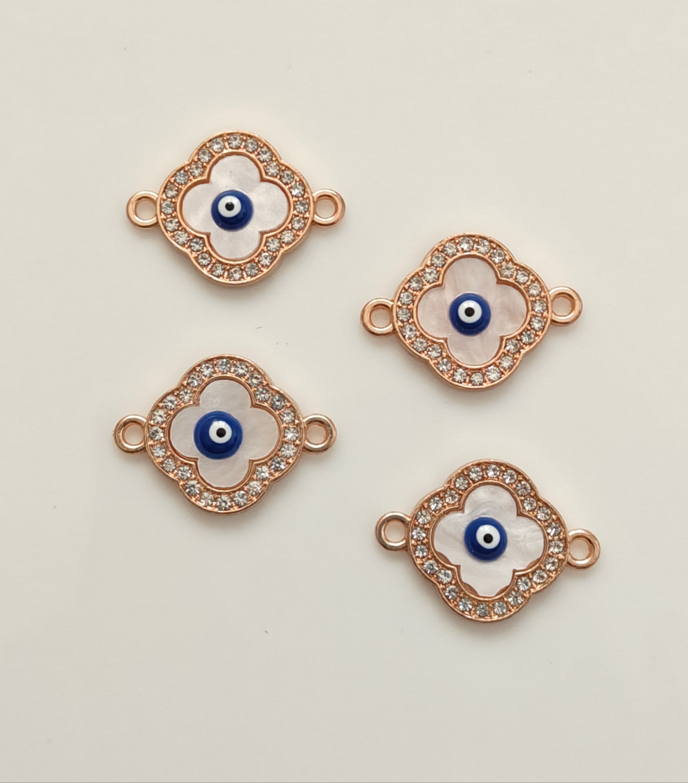 Stoned Clover Evil Eye Connector Charm - 1 Piece