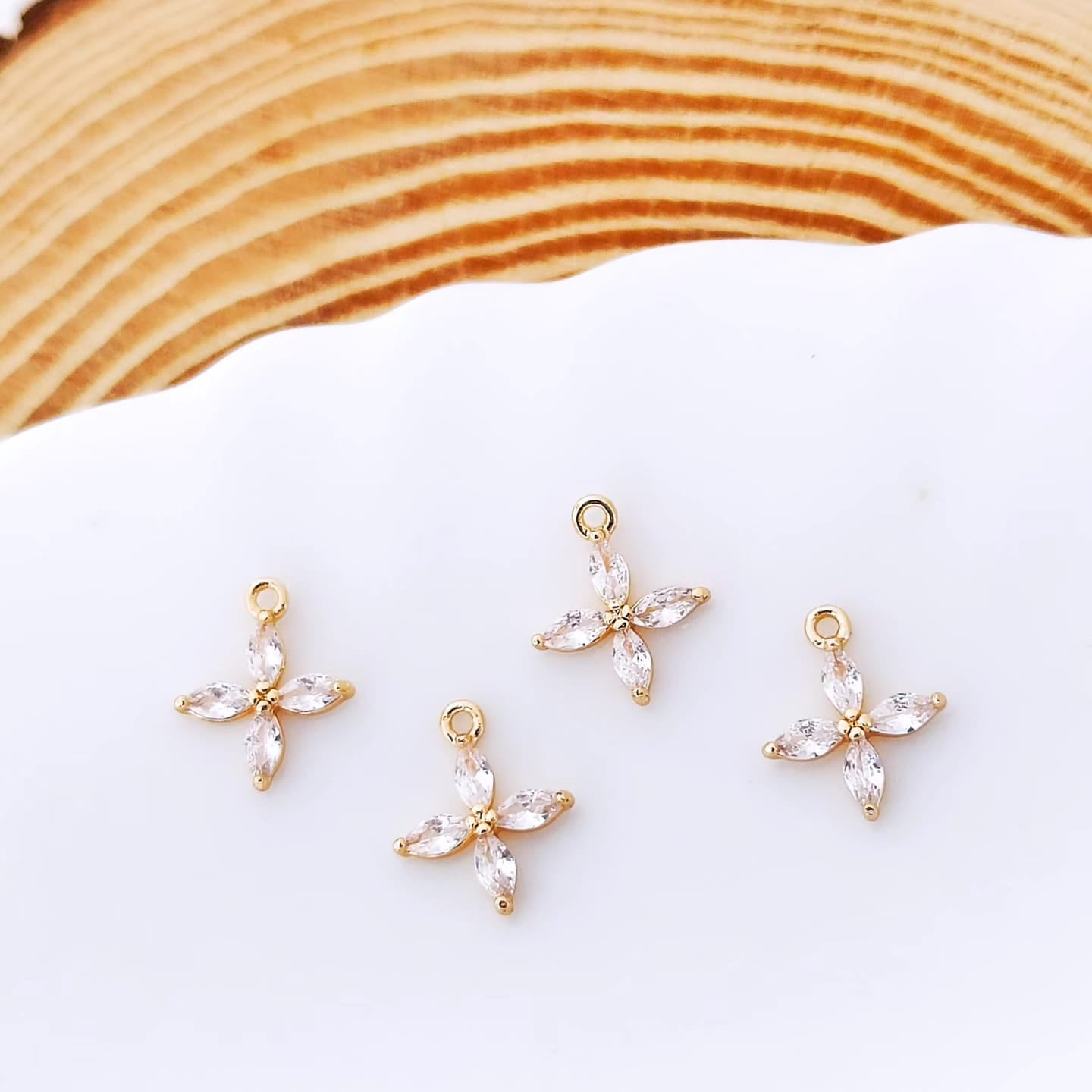 CZ 4 Petal flower Charm - 1 Piece