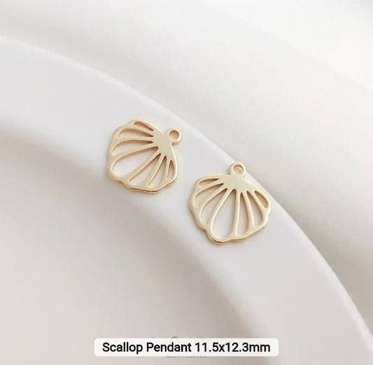 14K Gold Plated Scallop Pendant 11.5mm*12.3mm - 1 Pc