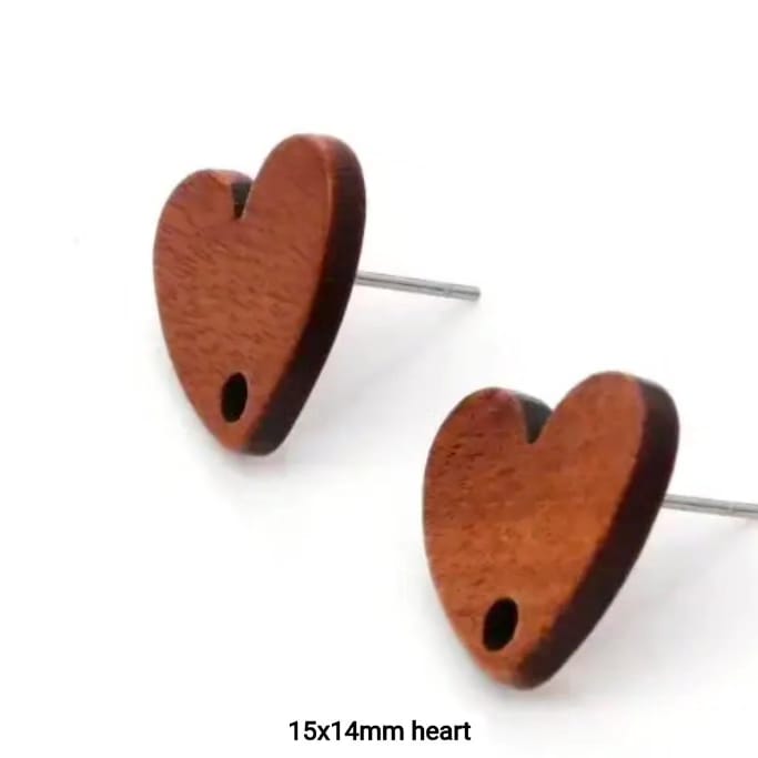 Heart Wooden Stud 15*14mm - 1 Pair