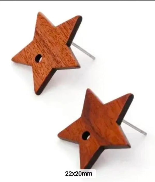 Star Wooden Stud 22*20mm- 1 Pair