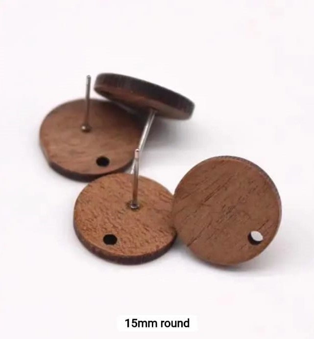 Round Wooden Stud 15mm - 1 Pair