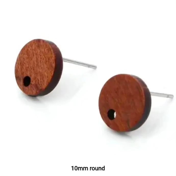 Round Wooden Stud 10mm - 1 Pair