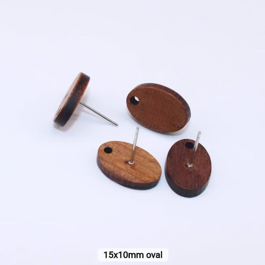 Oval Wooden Stud 15*10mm - 1 Pair