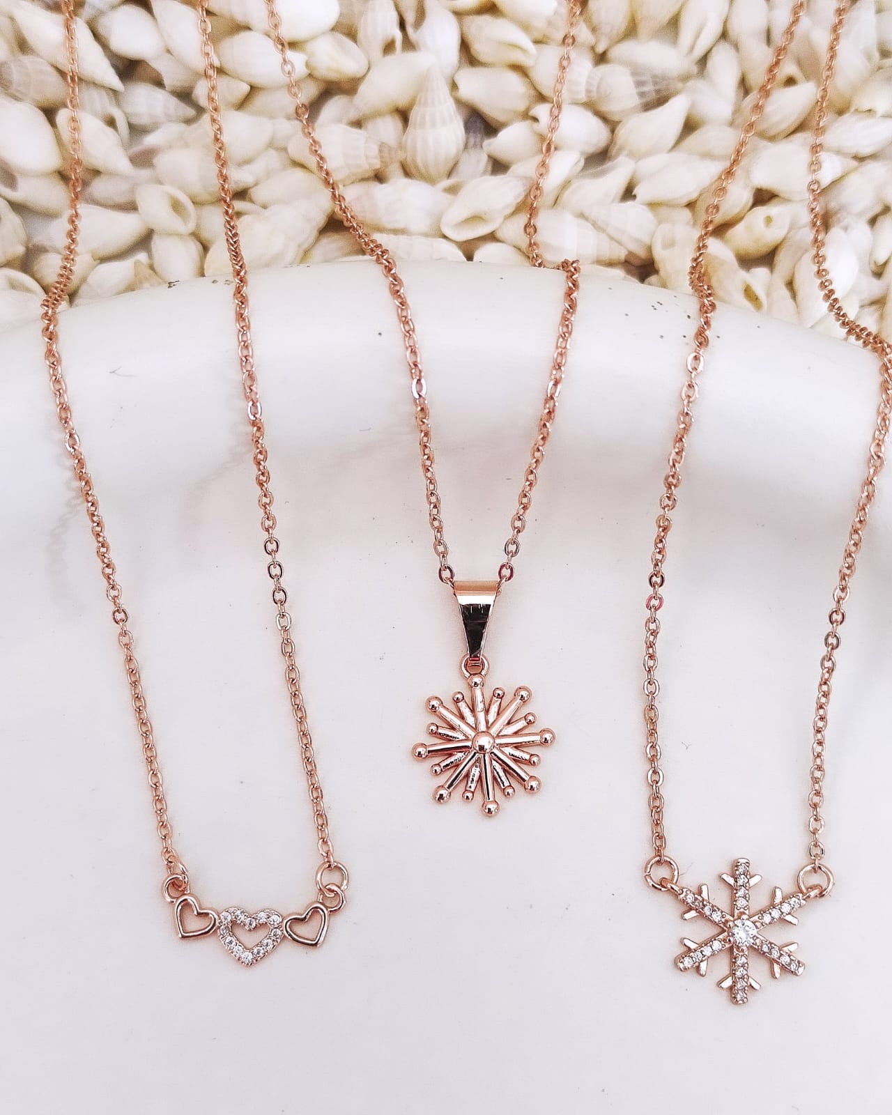 Tri Heart, Sun and Star Rose Gold Chain