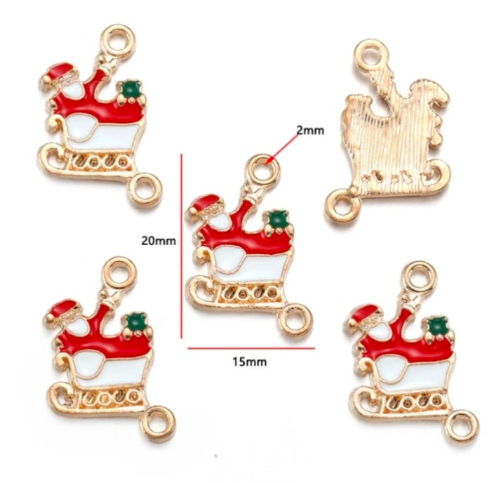 Christmas Santa Cart Enamel Charm - 1 Piece