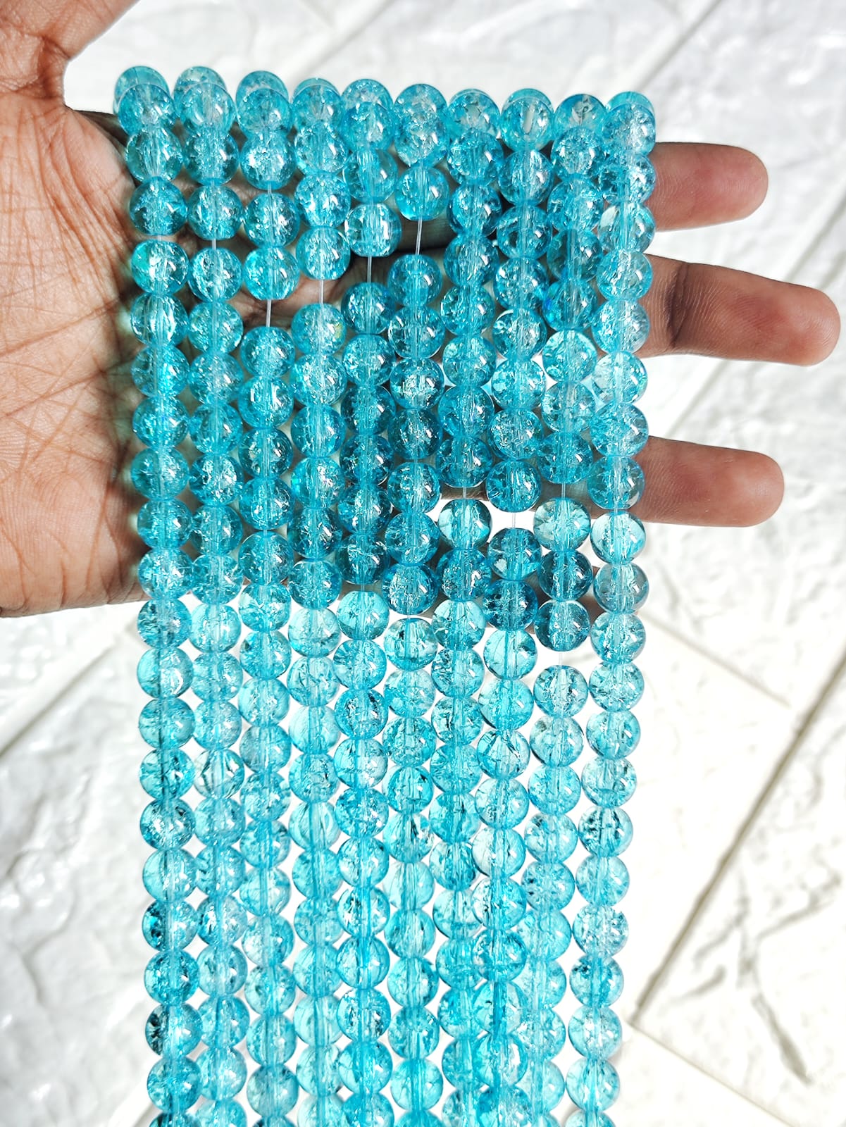 Single Shade Crackle Beads Blue - approx. 100 beads
