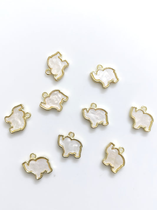 Shiny Elephant white Enamel Charm - 1 Piece