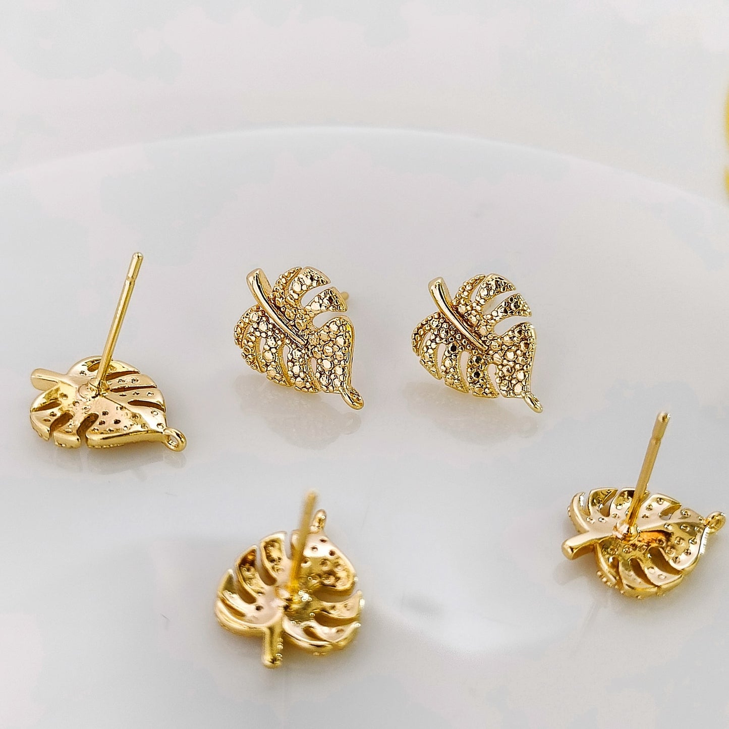 14K Gold Plated Leaf Stud - 1 Pair