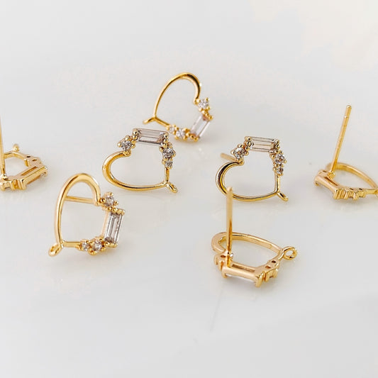 18K Gold Plated Heart CZ Stud - 1 Pair