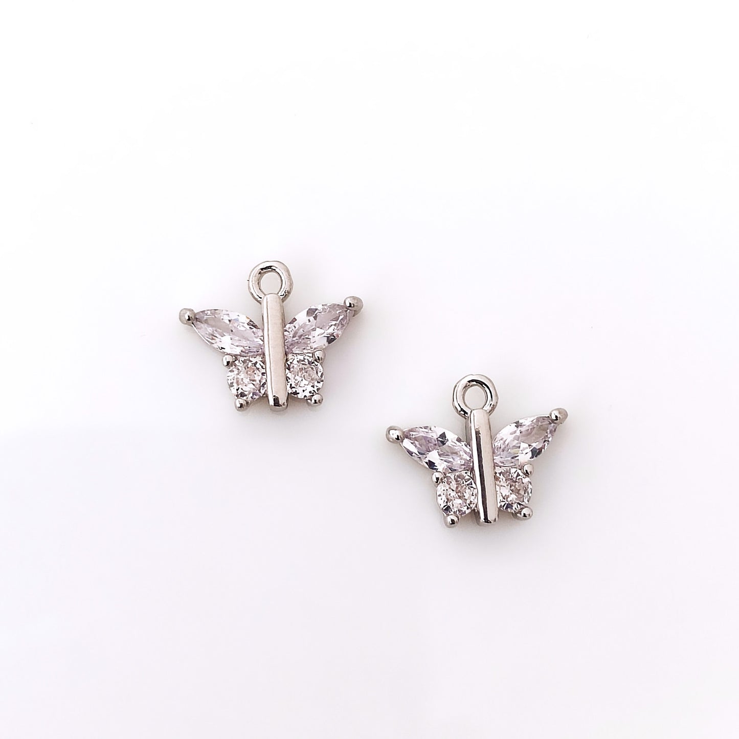 CZ 4SS Butterfly Charm Rhodium - 1 Piece