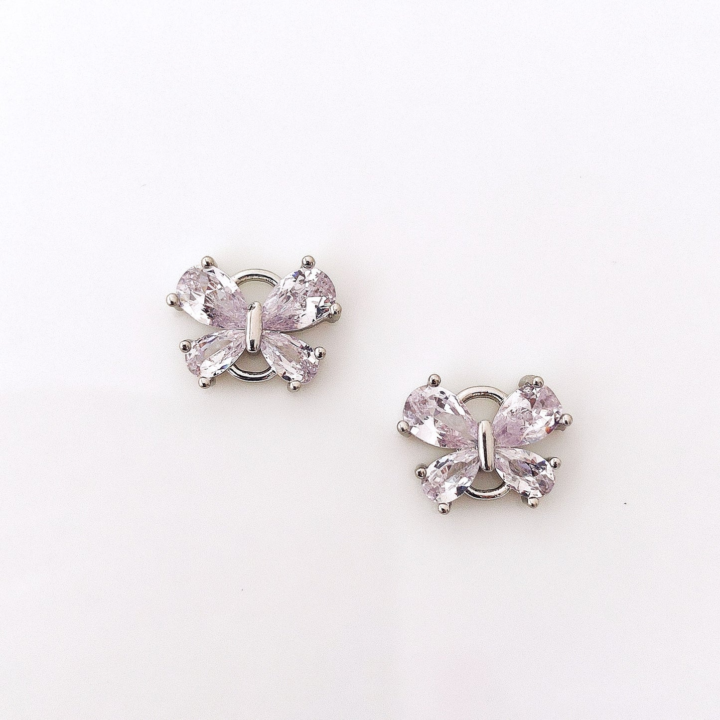 CZ 4SS Butterfly Connector Charm Rhodium - 1 Piece