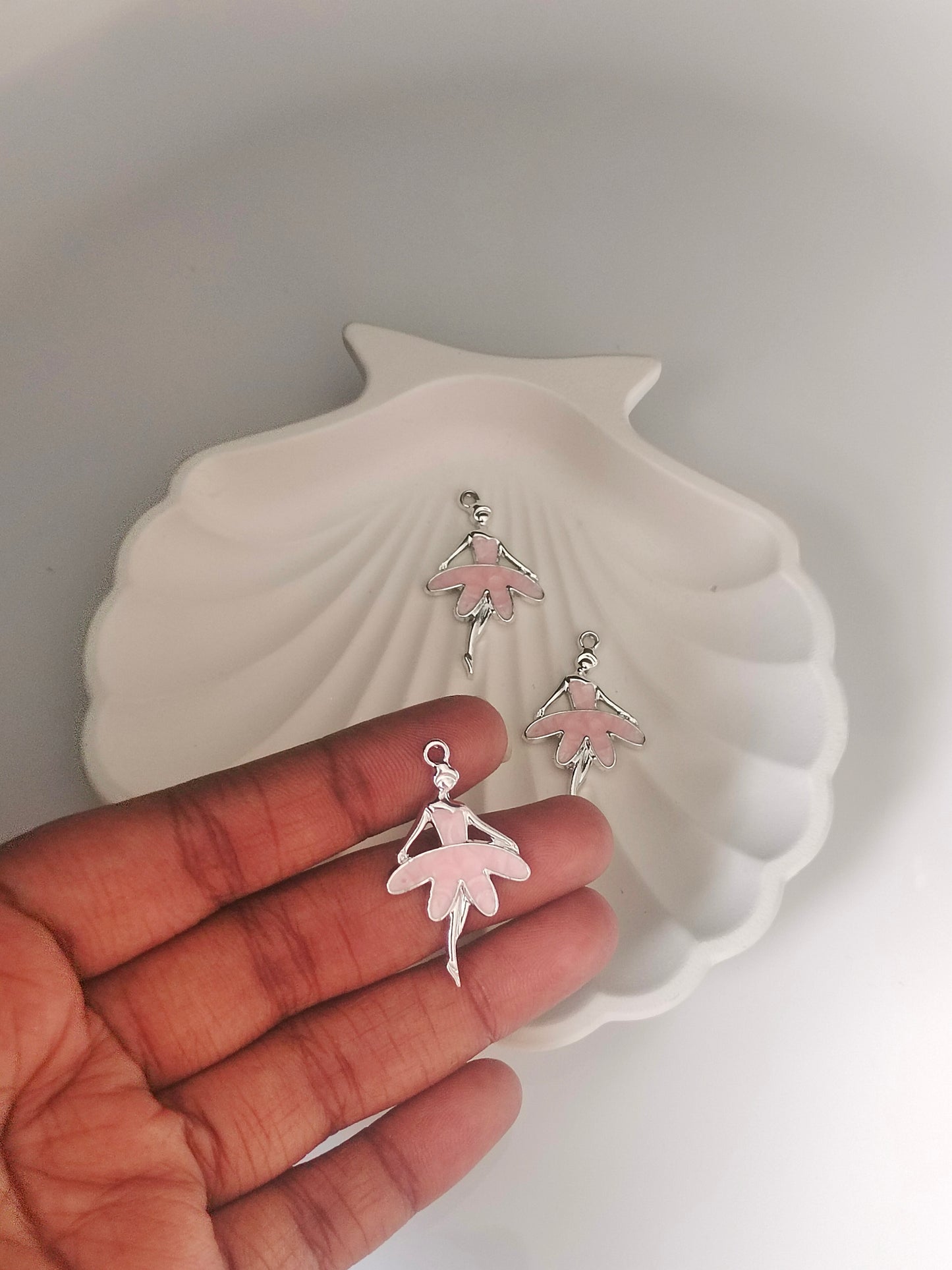 Silver Dancing Girl Enamel Pendant Charms - 1 Pc