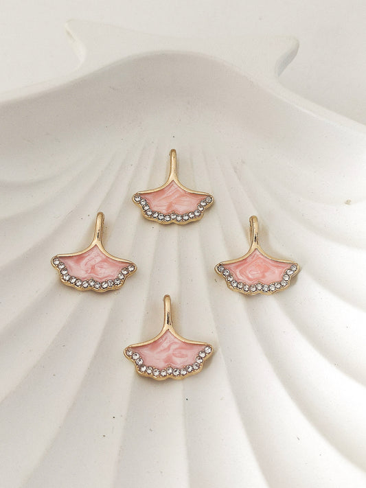 Pink Ginkgo Leaf Enamel Pendant Charms - 1 Pc