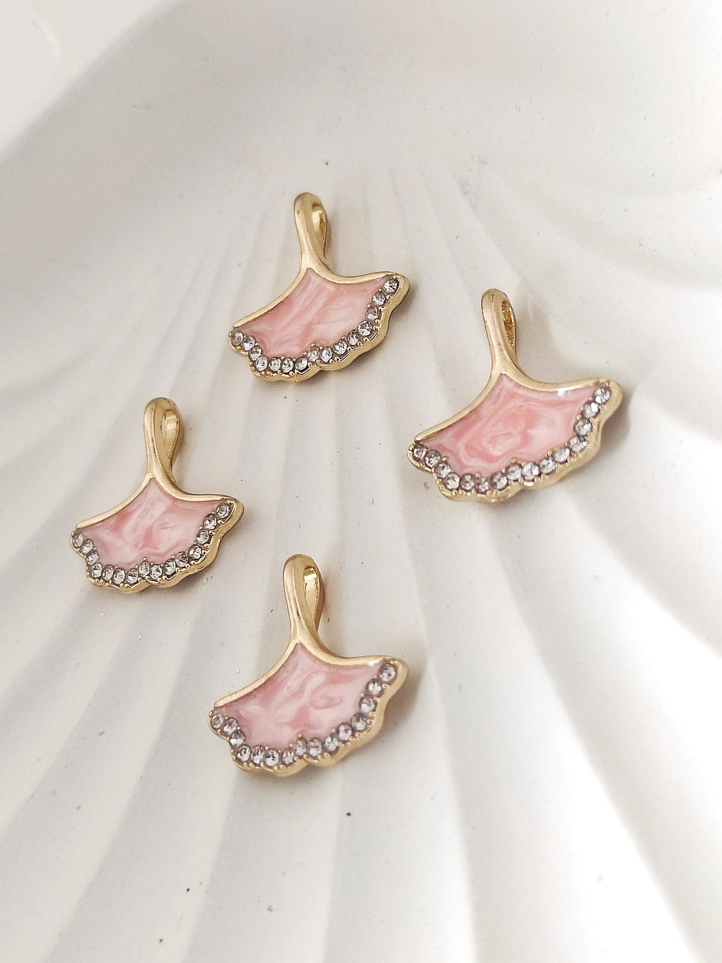 Pink Ginkgo Leaf Enamel Pendant Charms - 1 Pc