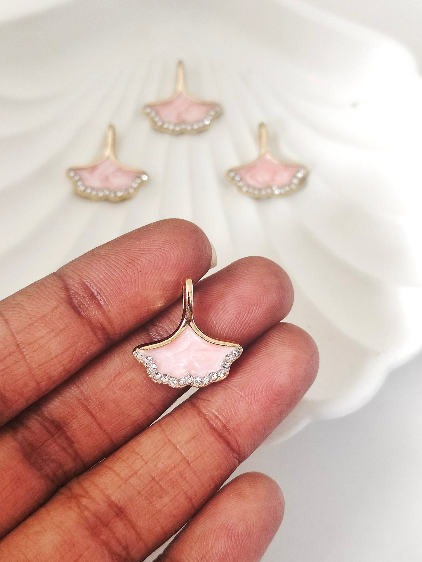 Pink Ginkgo Leaf Enamel Pendant Charms - 1 Pc