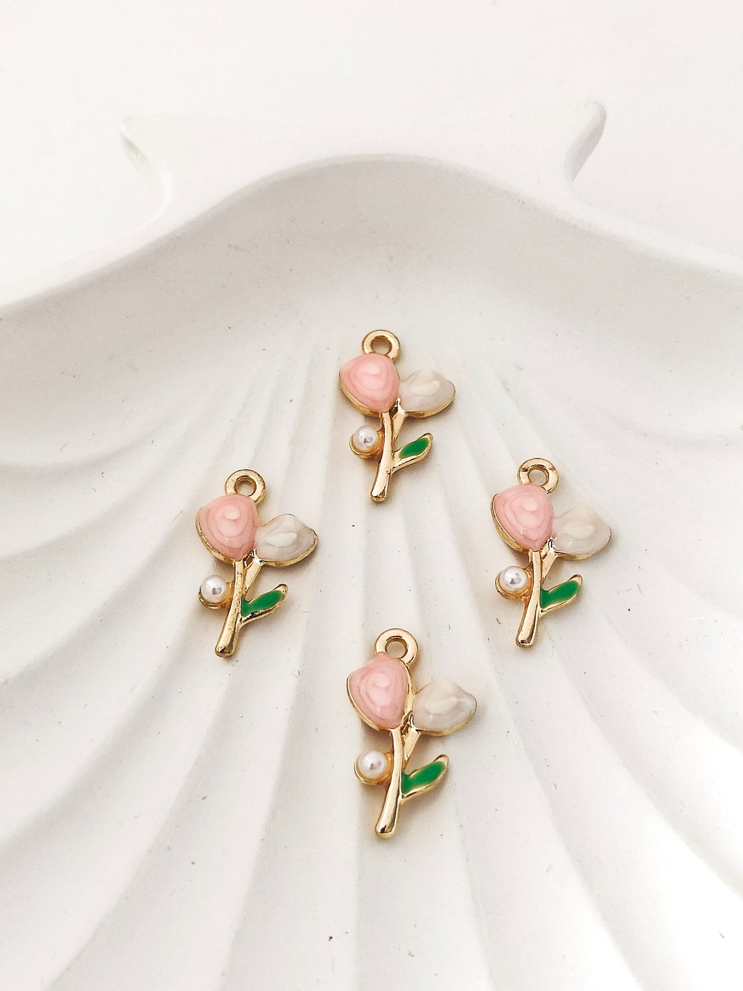 Flower Rose Enamel Pendant Charms - 1 Pc