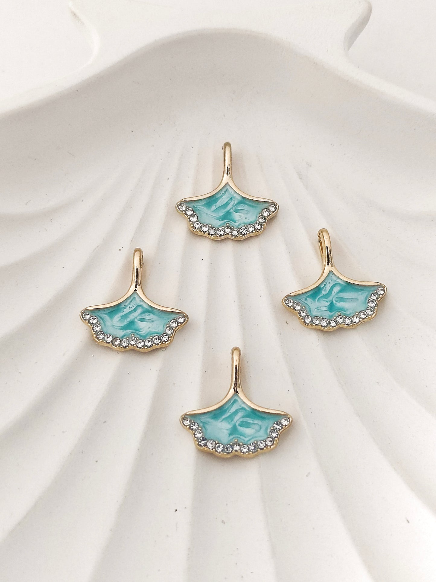 Blue Ginkgo Leaf Enamel Pendant Charms - 1 Pc