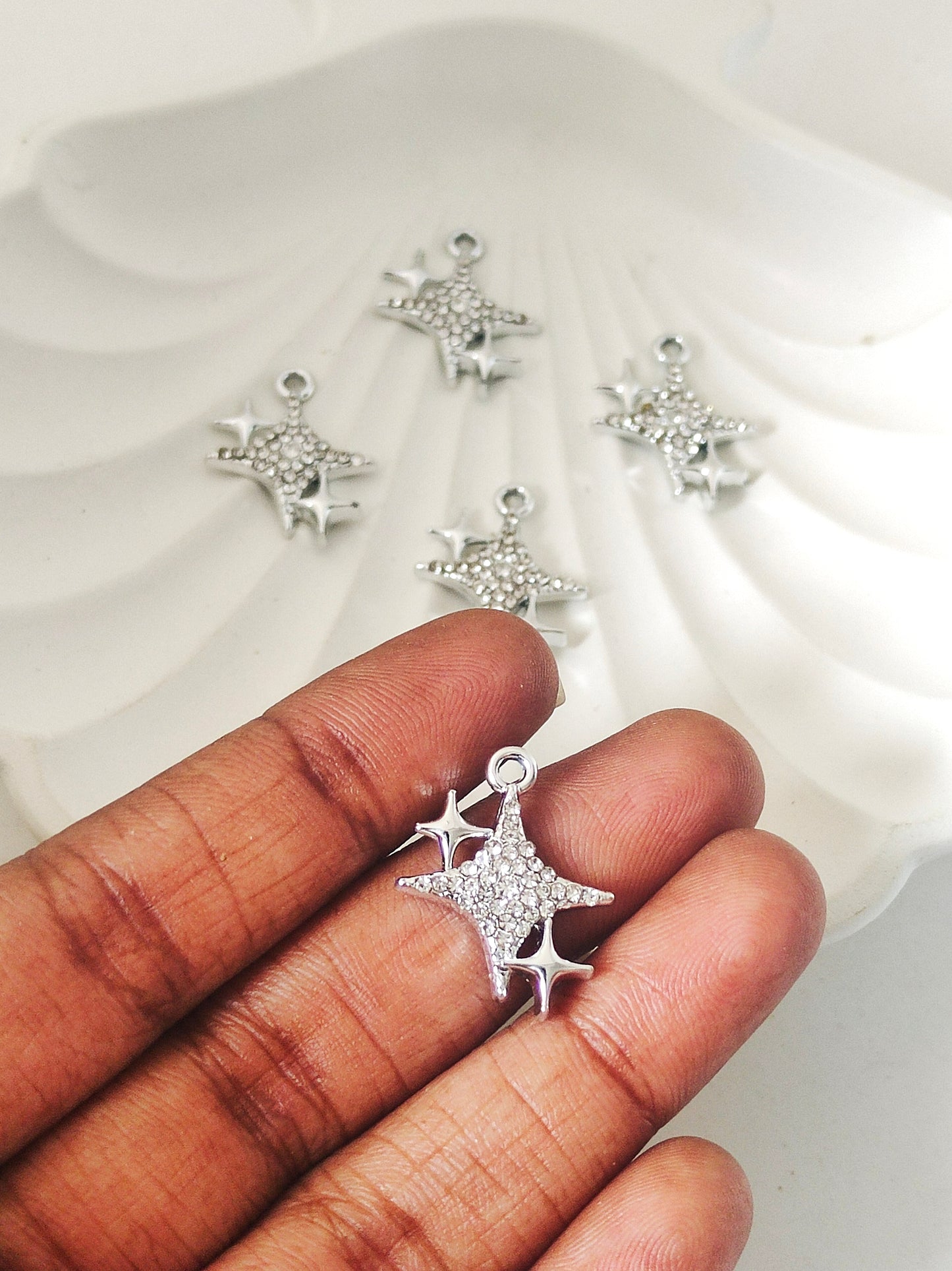 Star Silver with Diamond Pendant Charms - 1 Pc