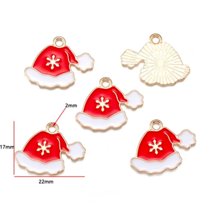 Christmas Cap Enamel Charm - 1 Piece