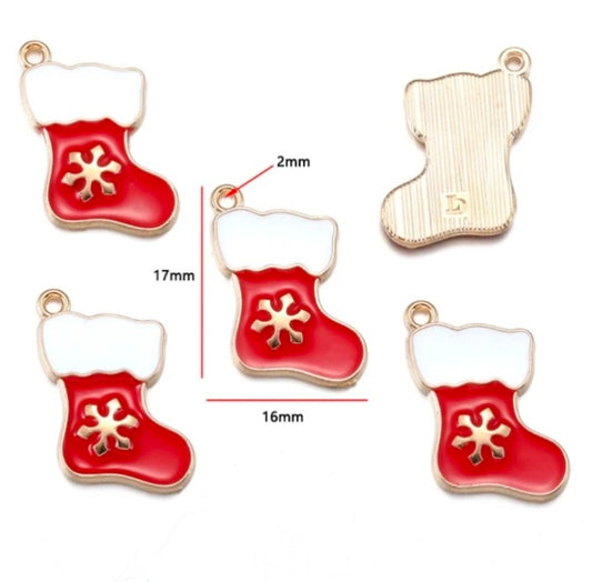 Christmas Sock Enamel Charm - 1 Piece