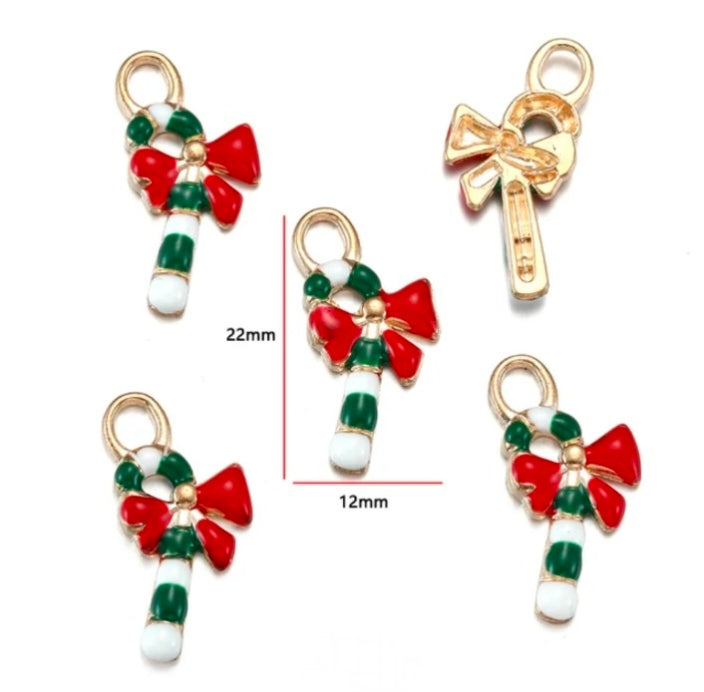 Christmas Candy Cane Enamel Charm - 1 Piece