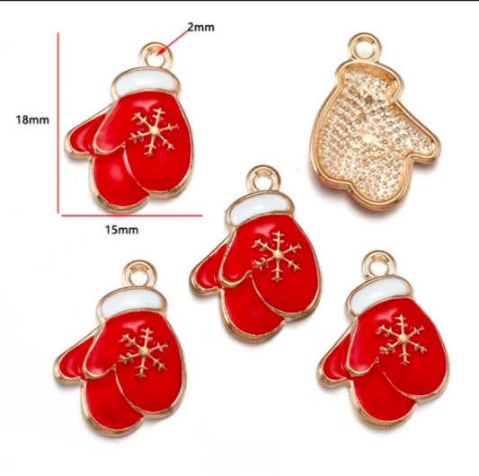 Christmas Gloves Enamel Charm - 1 Piece