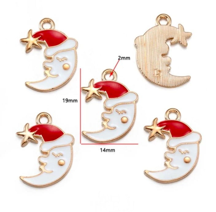 Christmas Moon Enamel Charm - 1 Piece