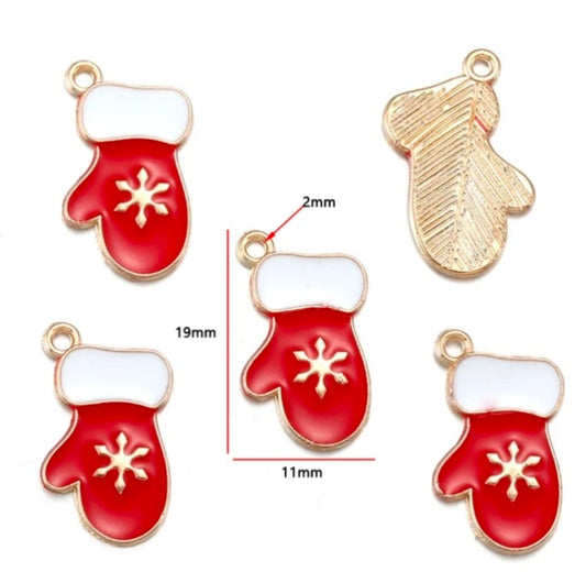 Christmas Glove Enamel Charm - 1 Piece