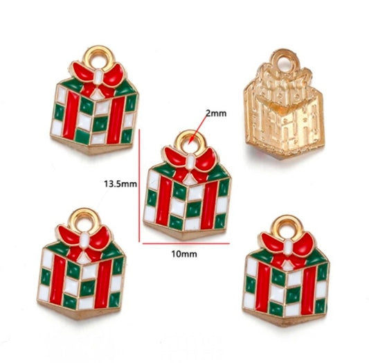 Christmas Gift Box Enamel Charm - 1 Piece