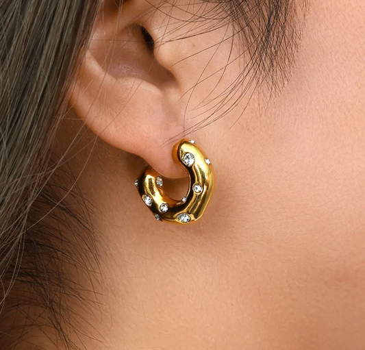 White Stone hoop Earring