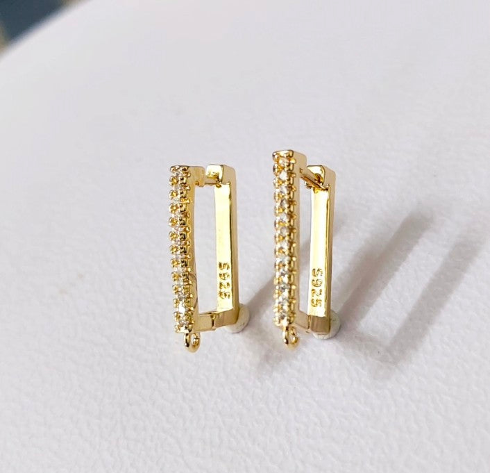 18K Gold Plated CZ Rectangle Stud - 1 Pair