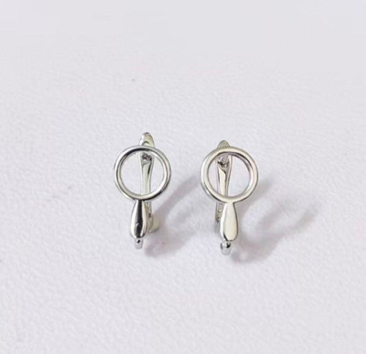 Rhodium Hollow Round Stud - 1 Pair