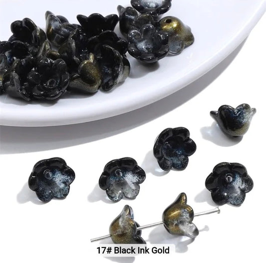 Black Gold Orchid Glass Bead 12*7mm - 1 Piece